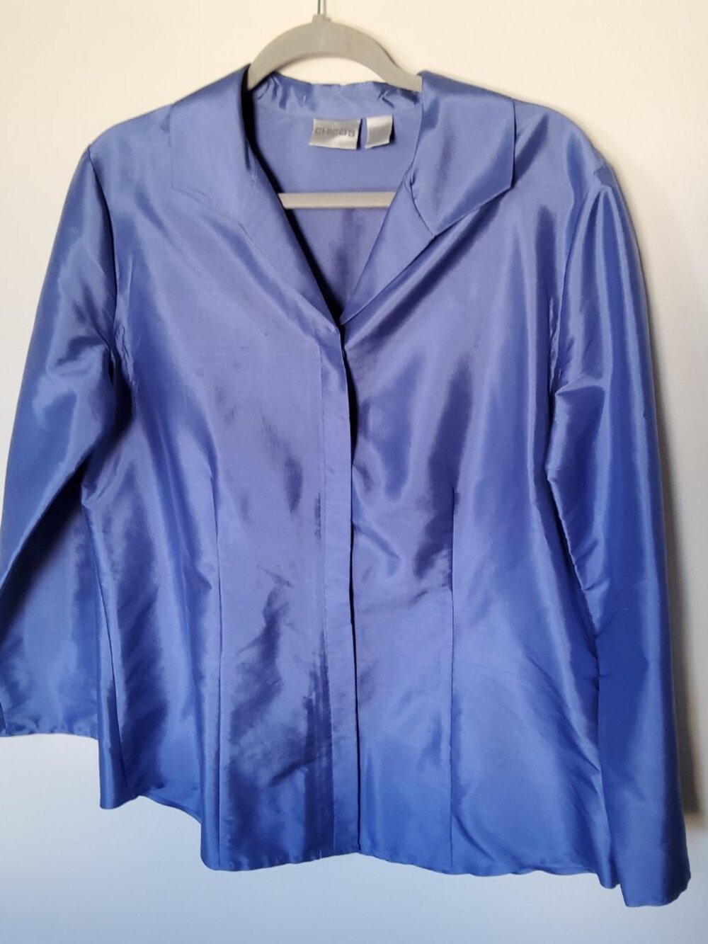 Chico's Blue Shimmering button up blouse size 2 or 12 or large